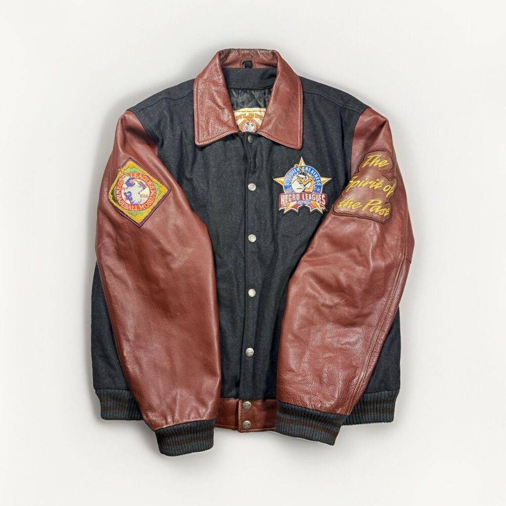 Rare Y2K J-Head‎ Negro Leagues Baseball Museum Baseball Leather Sleeve Jacket XL